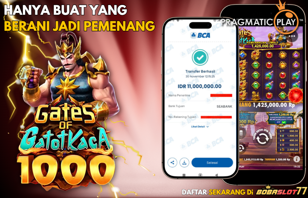 Selamat kepada user id : irw***7 Wede Rp 11.000.000 di Game GATES OF GATOTKACA PRAGMATIC PLAY Cair Gk Sampe 1 Menit! Menang Mudah di Bobaslot77